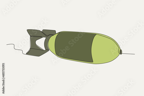 Color illustration of a nuclear rocket being fired. Nuclear weapon one-line drawing