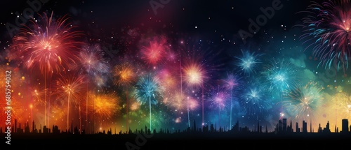 Fireworks summer sky background New Year's Eve Fireworks celebration background. Celebration concept. Fireworks. Event Concept. 