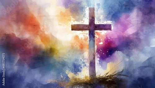 spiritual illustration jesus cross christianity background generative ai photo