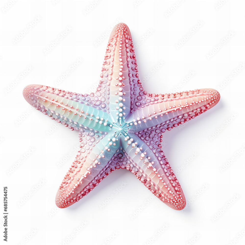 mermaid themed star fish in pastel mint purple, coral and pink colors on a white isolated background mermaid themed star fish in pastel mint purple, coral and pink colors on a white isolated background