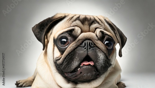 funny cute and playful pug dog on white
