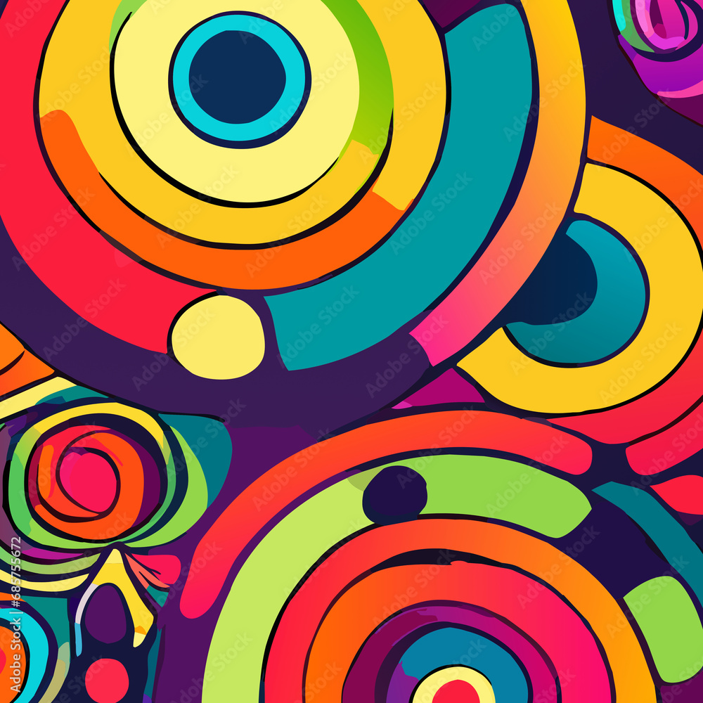 Obraz premium Colorful circles vibrant abstract background psychedelic graffiti funky digital wall paper 