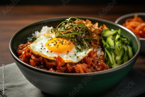 Colorful Korean kimchi bowl. Asian diet food. Generate Ai