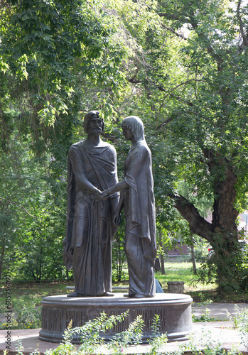 Monument to Saints Peter and Fevronia in Omsk in the summer 2023