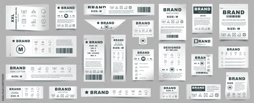 Laundry icons set for cloth design. Cleaning machine. Clothes care icons. Vector illustration. Laundry label collection with care symbols and washing instructions