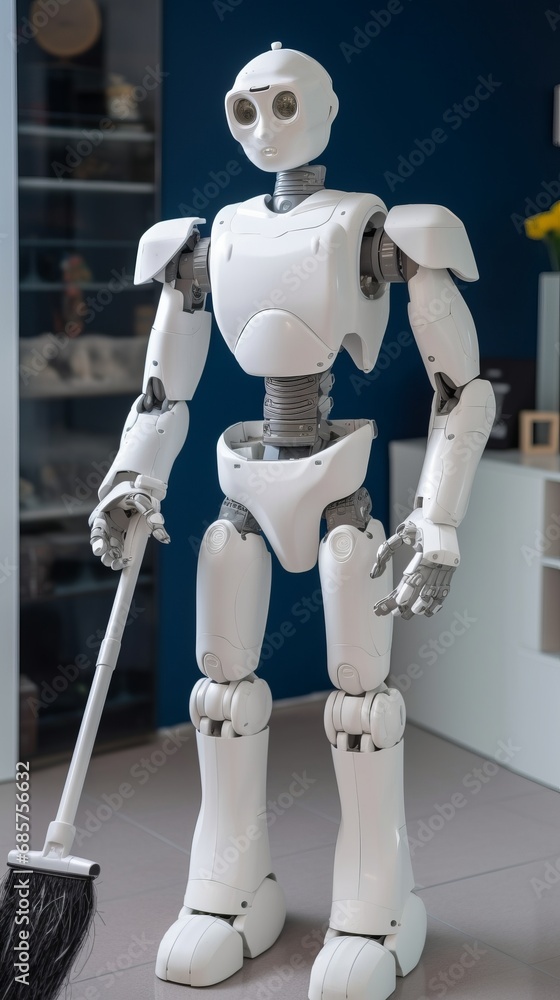 Robotic house cleaner efficiently tidying and washing in a home, illustrating the concept of artificial intelligence. Robotics in household chores sparks discussions about potential job displacement. Robotic house cleaner efficiently tidying and washing in a home, illustrating the concept of artificial intelligence. Robotics in household chores sparks discussions about potential job displacement.