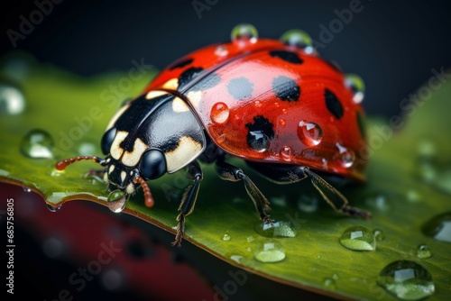 Detailed Lady beetle macro. Wild insect bug. Generate Ai