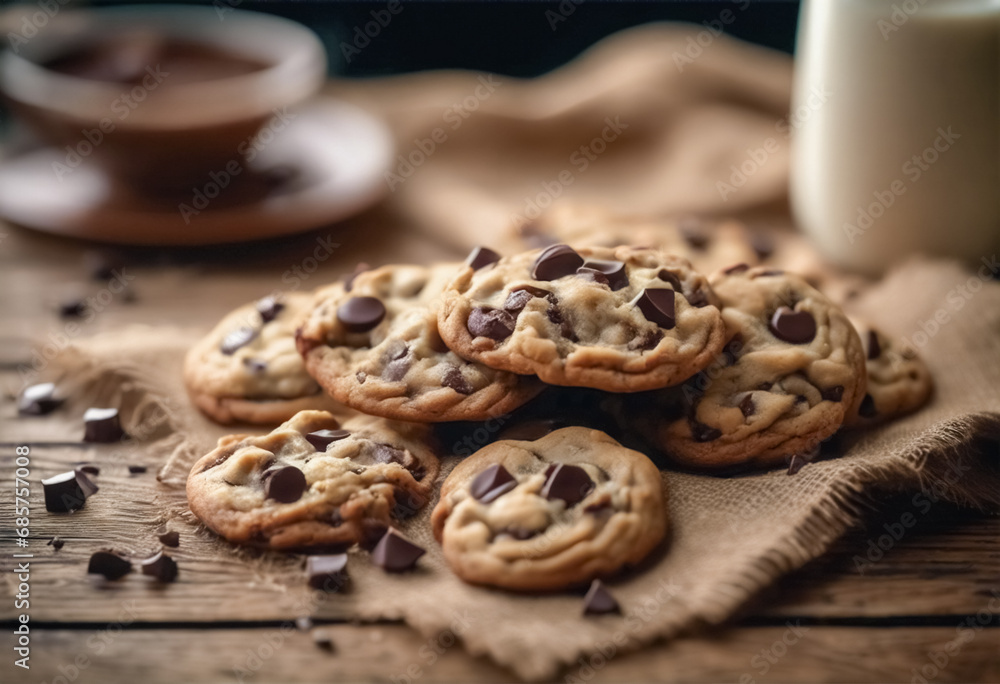 Dolcezza Artigianale- Biscotti al Cioccolato su Sacchetto, Tavolo di Legno Dolcezza Artigianale- Biscotti al Cioccolato su Sacchetto, Tavolo di Legno
