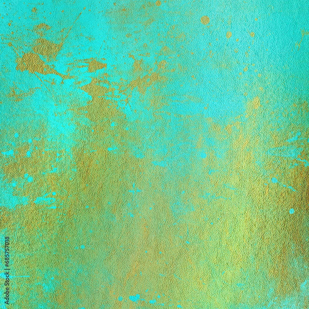 Bright gold and cyan leather background. Artistic scrapbook paper