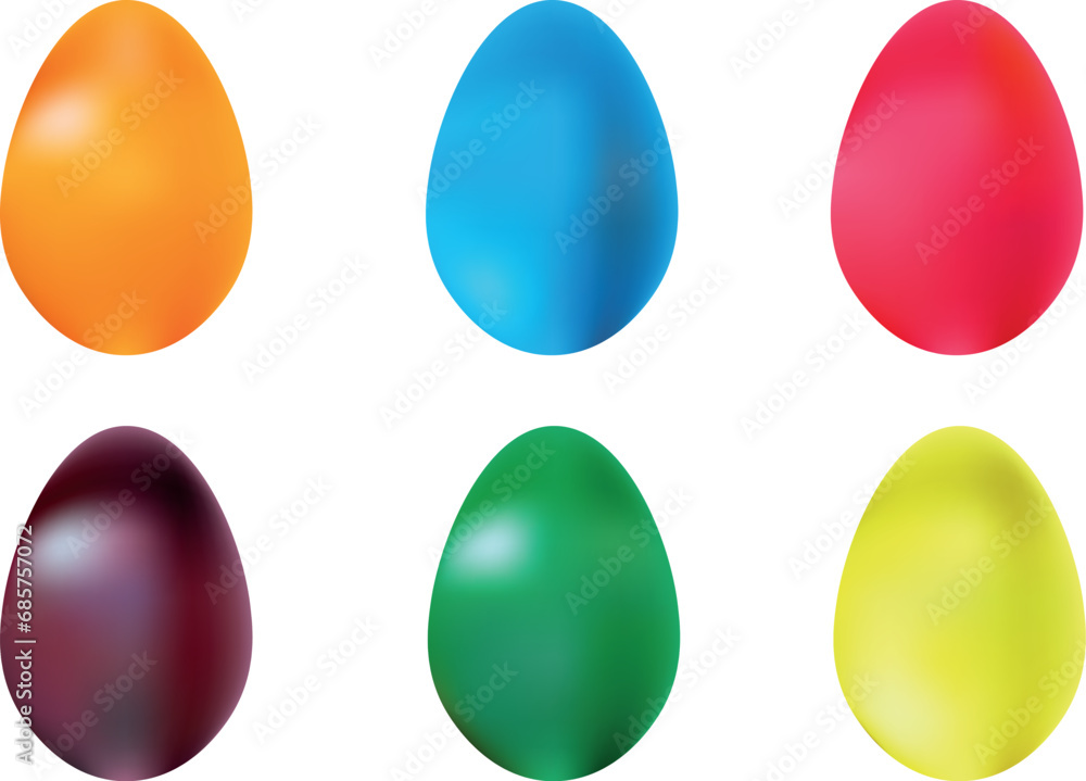 set of multi-colored Easter eggs on a transparent background