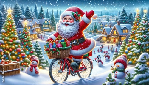 Santa Claus Delivering Gifts on Bicycle