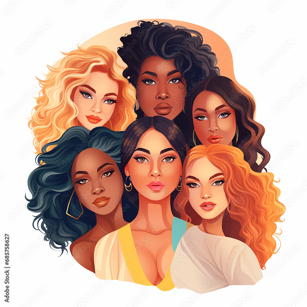 Fototapeta premium Various ethnic women. A group of beautiful women with different beauty hair and skin color. 