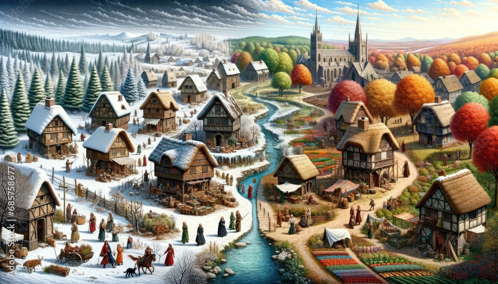 Medieval Village Through the Four Seasons Medieval Village Through the Four Seasons