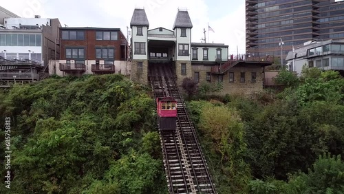 Pittsburgh city skyline with Duquesne Incline funicular. Pennsylvania photo