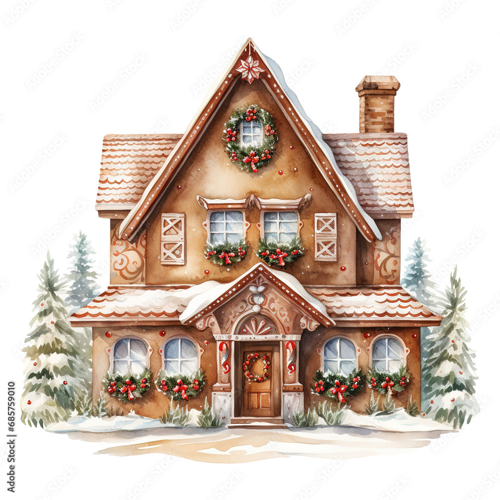 gingerbread house with pine decoration. AI generated image