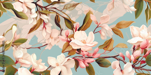 Seamless vintage pink wallpaper pattern background design art spring decorative blossom floral flower
