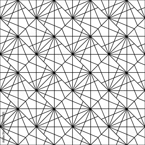 Interlocking polygons tessellation background. Seamless surface pattern design with triangles, quadrangles, pentagons. Modern japanese motif. Grid image. Digital paper for textile print. Vector grill.