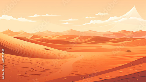 2D flat vector of sahara desert during afternoon. The scorching sunlight makes the desert atmosphere very hot. 