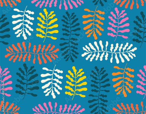 Trendt abstract seamless vector patterns in Matisse style withNature Botanical garden flower abd leaves photo