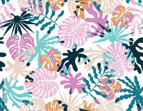 Fototapeta Naklejka Na Ścianę i Meble -  Trendt abstract seamless vector patterns in Matisse style withNature Botanical garden flower abd leaves
