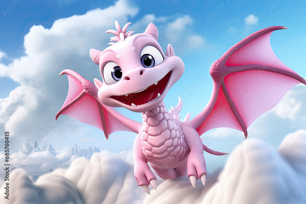 Cute 3d cartoon snow dragon character