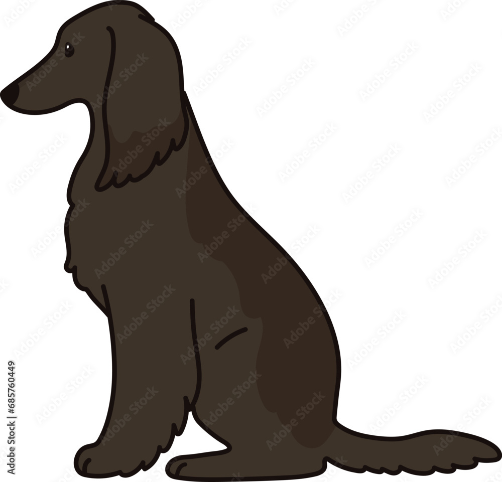 Simple and adorable dark colored Afghan Hound illustration sitting in side view