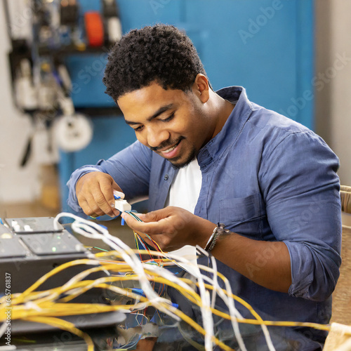 Man setting up a network