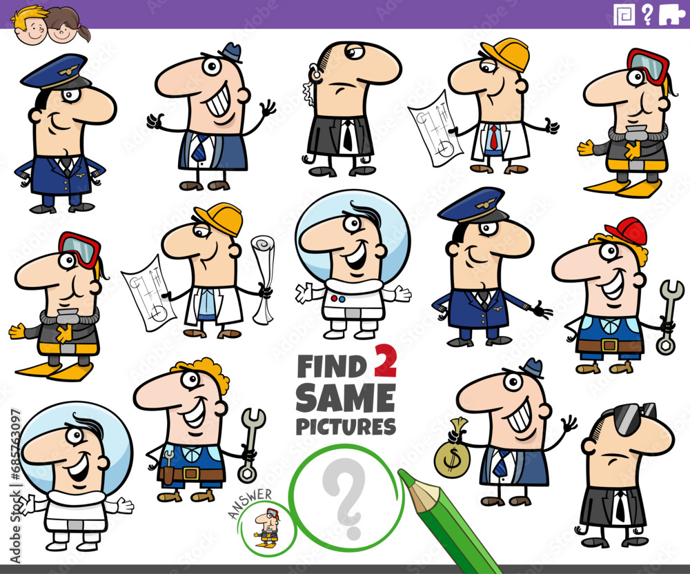 find two same cartoon people of various professions find two same cartoon people of various professions