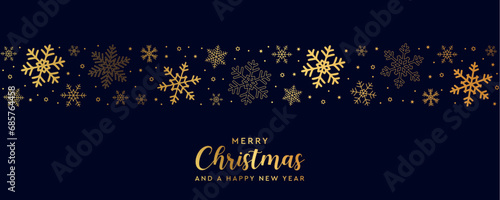 banner christmas card with golden snowflake border vector illustration