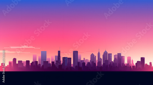 Silhouette of a city skyline against a gradient sunset, creating a minimalist landscape.