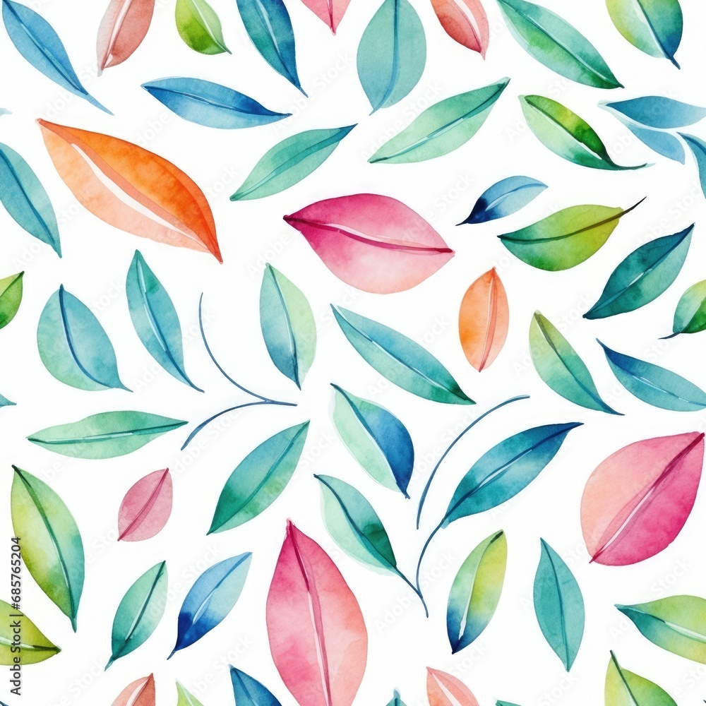 Seamless watercolor pattern with pink and green leaves. Seamless watercolor pattern with pink and green leaves.