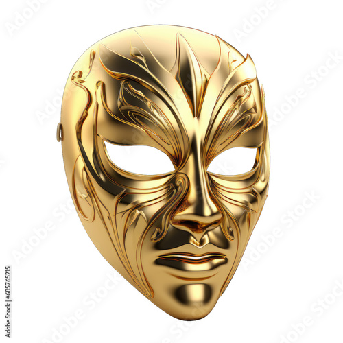 Golden mask isolated on transparent and white background. PNG transparent