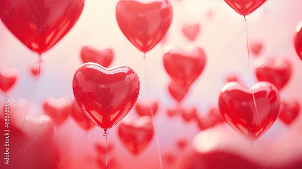 Valentines day banner or card template with red hearts