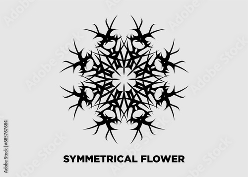 Vector illustration of symmetrical black floral tribal motif