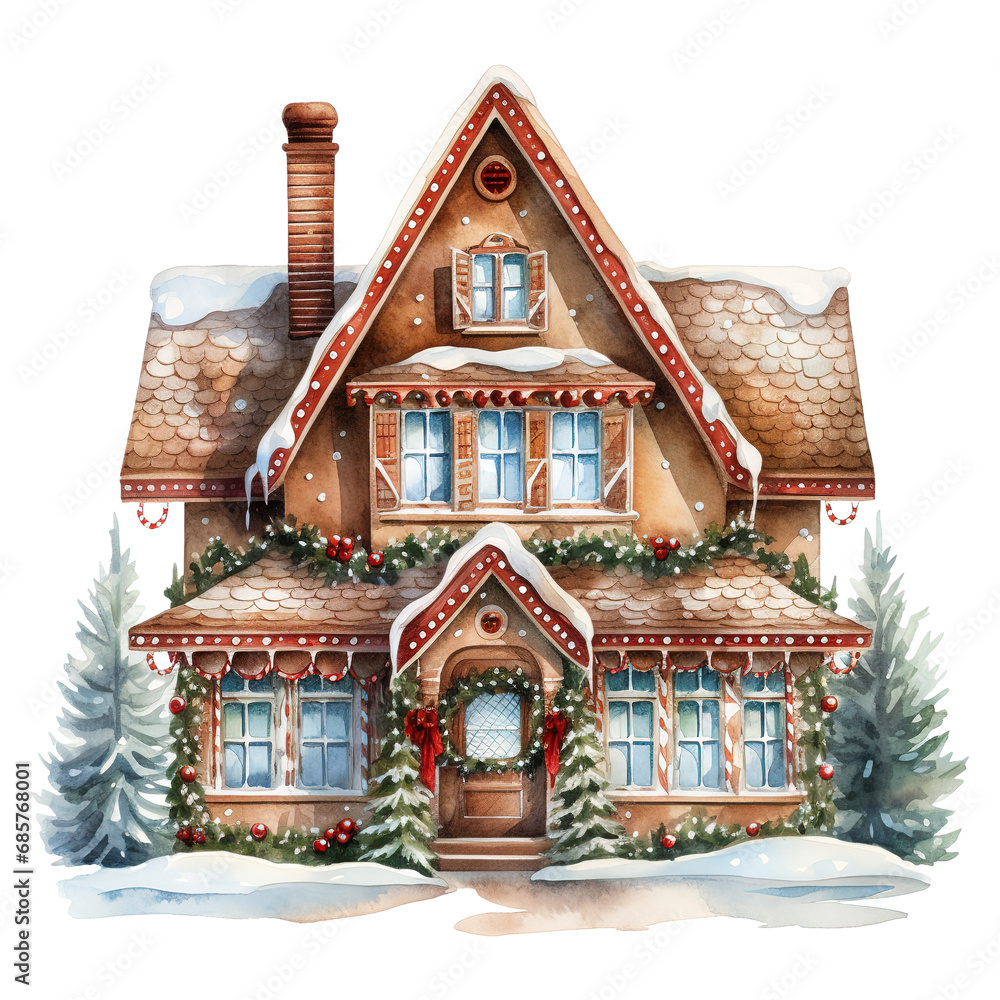 gingerbread house with pine decoration. AI generated image