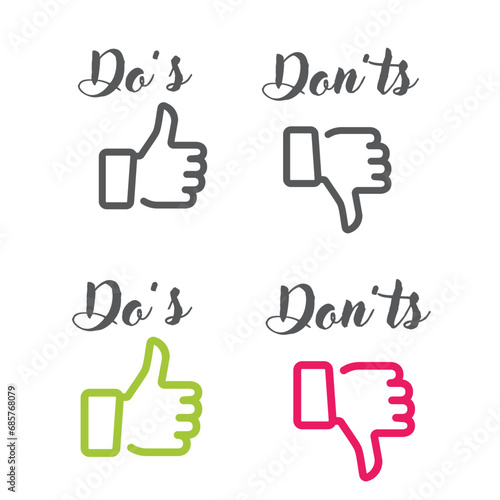 Do and Don't or Like und Unlike icons with positive and negative symbols.