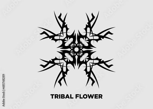 Vector illustration of symmetrical black floral tribal motif