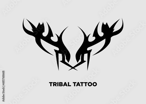 Vector illustration black tribal tattoo dragon head 