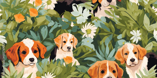 Photography Cute cartoon spring summer dogs and flowers