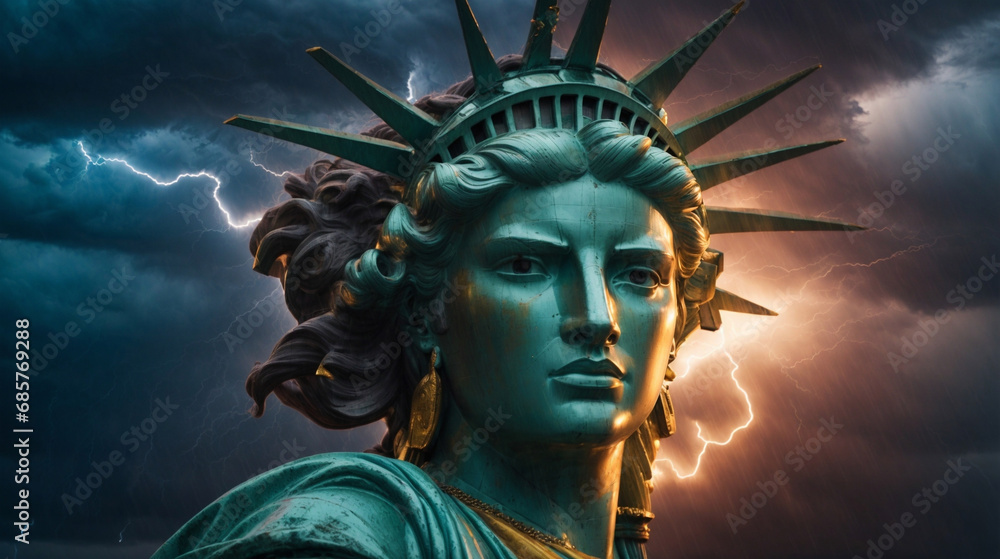 Estatua de la Libertad de los EEUU. Cabeza de bronce.  Símbolo de esperanza.