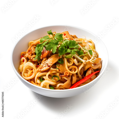 noodles in a cup with white background