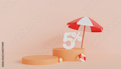 Summer with Umbrella 5 Percent Off on Pastel Color Background
