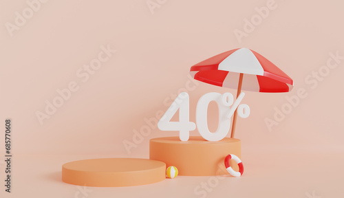 Summer with Umbrella 40 Percent Off on Pastel Color Background