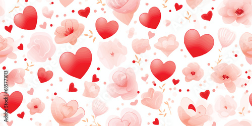 Heart seamless watercolor pattern with colorful symbols love. Illustration for Valentine day, birthday or wedding