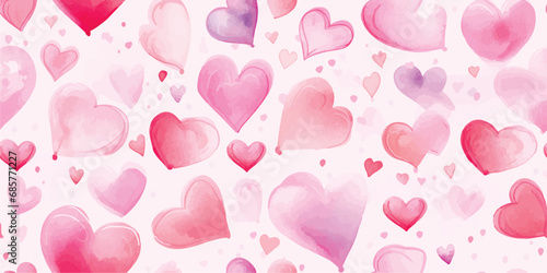 Heart seamless watercolor pattern with colorful symbols love. Illustration for Valentine day, birthday or wedding