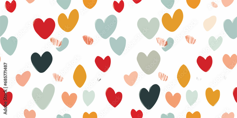 Fototapeta premium Trendy seamless pattern with colorful hearts, valentines day backgrounds print, Vector illustration.