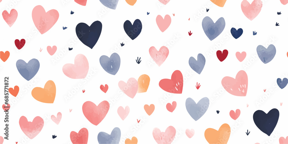 Fototapeta premium Trendy seamless pattern with colorful hearts, valentines day backgrounds print, Vector illustration.
