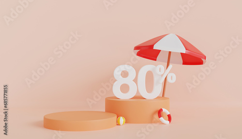 Summer with Umbrella 80 Percent Off on Pastel Color Background
