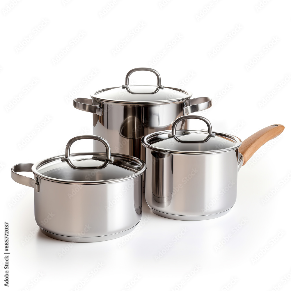 set of modern saucepans on white background set of modern saucepans on white background