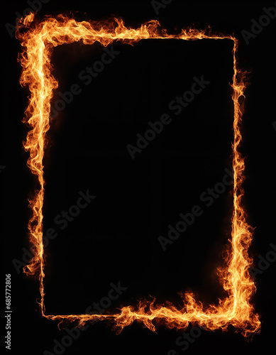Background with an empty black frame burning with fire